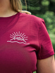 Flint Clothing Womens Woods & Waves Classic Oxblood T-shirt Deerstalking Hunting Shooting Fishing Stalking Deer DOTUK Red Sika Fallow Roe Muntjac CWD Boar Fear not the dark fieldsports Classic Women